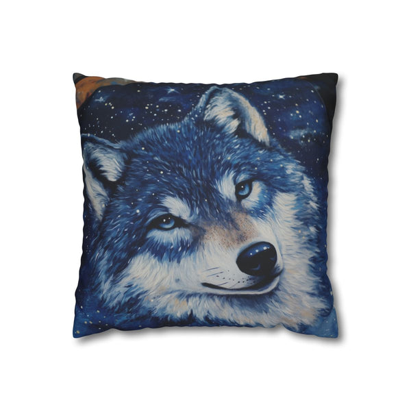 Wolf with Starry Night Sky Fur (Edition II) — Double-Sided Cushion Cover — Front Double-Sided Cushion View
