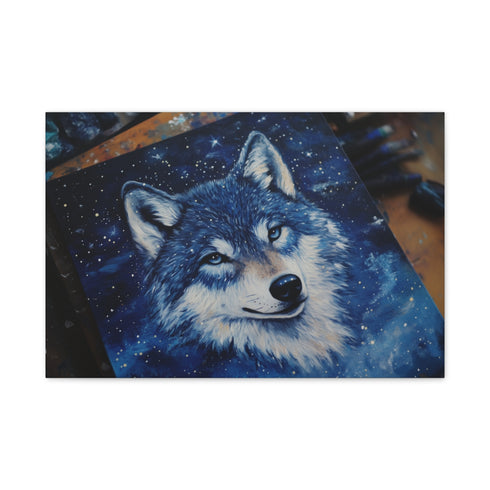 Wolf with Starry Night Sky Fur (Edition III) — 24×16 Canvas Wall Art — Front Gallery-Wrapped Canvas View