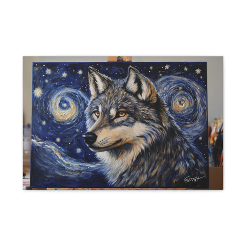 Wolf with Starry Night Sky Fur (Edition IV) — 24×16 Canvas Wall Art — Front Gallery-Wrapped Canvas View