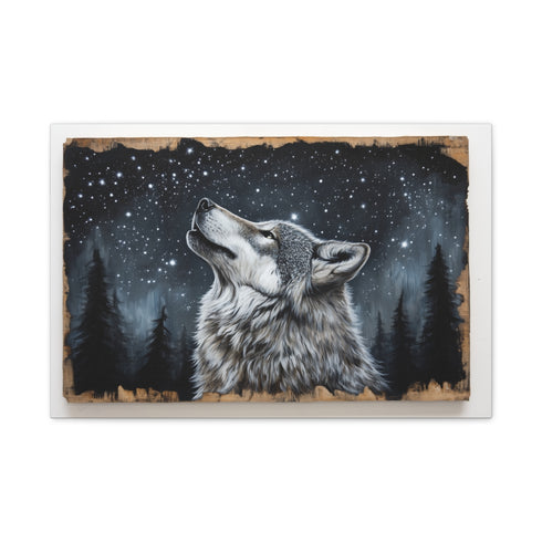 Wolf with Starry Night Sky Fur — 24×16 Canvas Wall Art — Front Gallery-Wrapped Canvas View