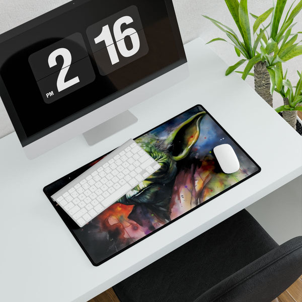 Yoda Watercolor Neon Colors — XXL Gaming Desk Mat — Gaming & Workspace Desk Setup View
