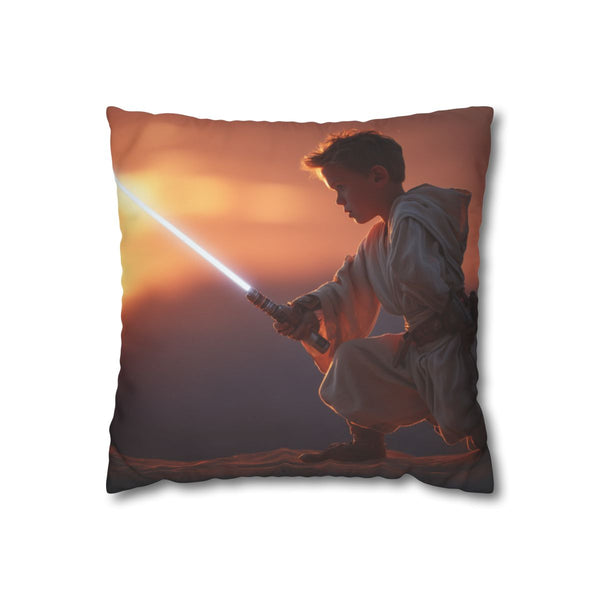 Young Obi Wan Kenobi Igniting His Lights — Double-Sided Cushion Cover — Front Double-Sided Cushion View