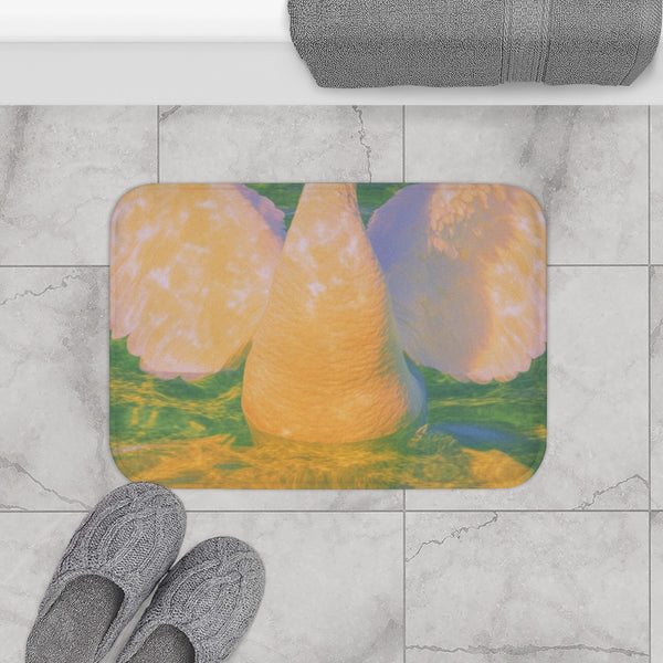 Zenyaj the Swan Poster Design Illustration Ethereal Dig — 61×43 Memory Foam Bath Mat — Modern Bathroom Floor Lifestyle View