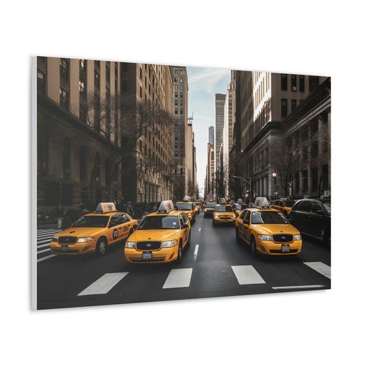 Dark Slate Gray Yellow Symphony: Vibrant New York Cityscapes and Iconic Cabs - Canvas Print