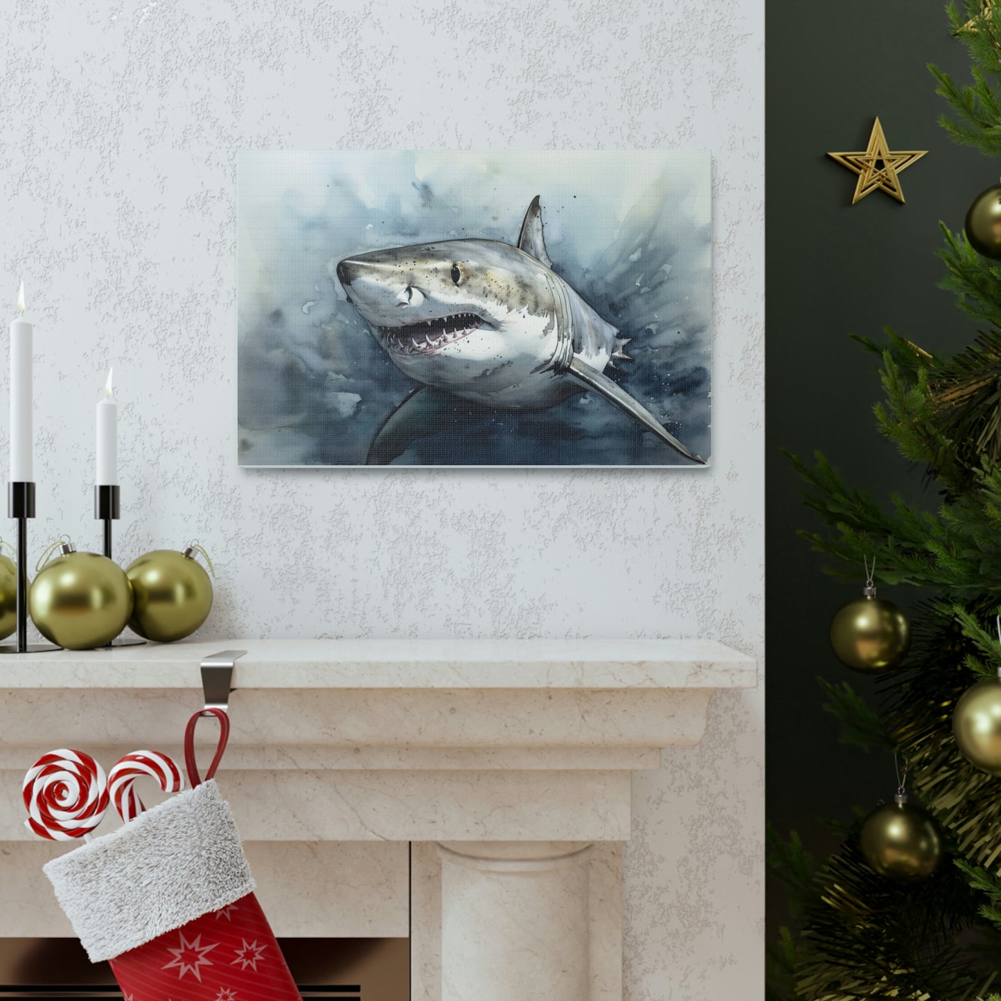 Gray Predator of the Deep: Great White Shark Canvas Print for Ocean Enthusiasts