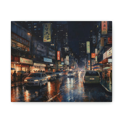 Dark Slate Gray Tokyo Twilight: Electric Nights and Vibrant Cityscapes - Canvas Print