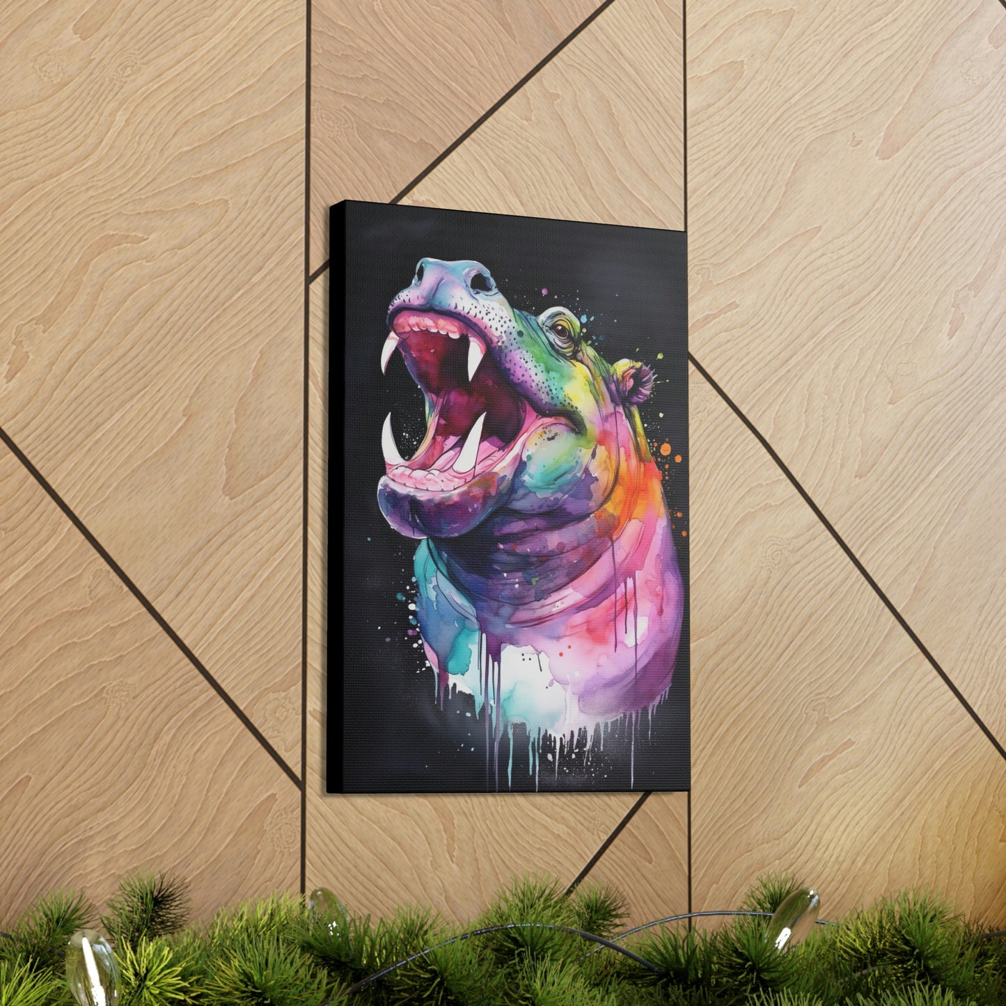 Tan Happy Hippo Canvas