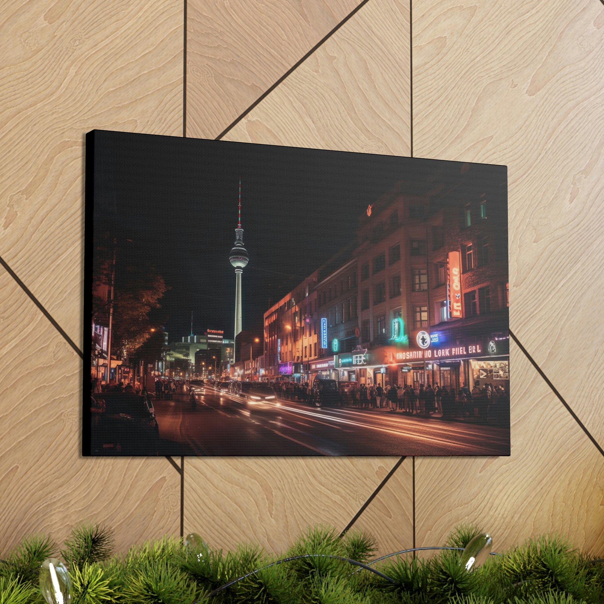 Tan Vibrant Nights: Berlin Nightlife Canvas Print for Urban Art Lovers