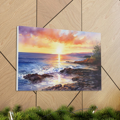 Tan Tropical Sunset Serenity: Golden Sands and Vibrant Skies - Canvas Print