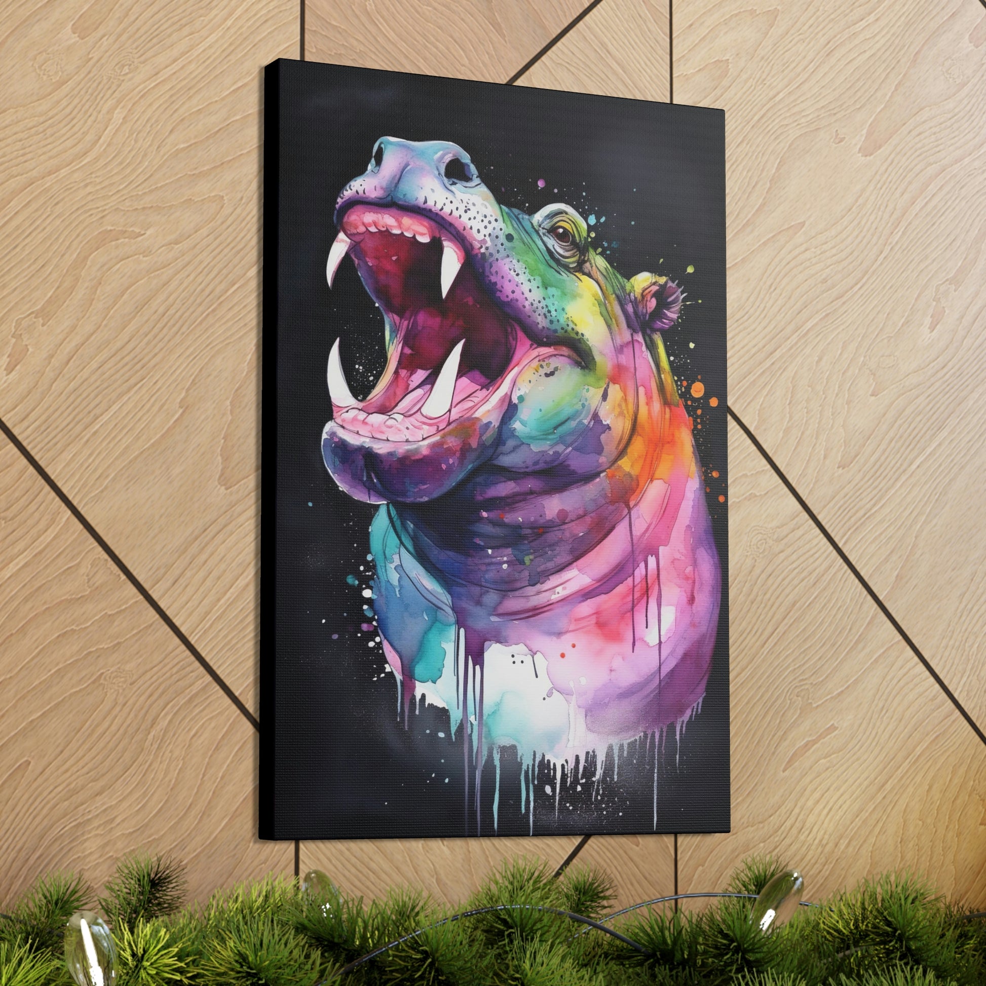 Rosy Brown Happy Hippo Canvas