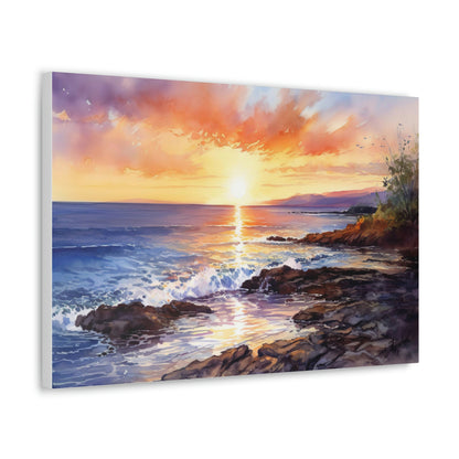 Rosy Brown Tropical Sunset Serenity: Golden Sands and Vibrant Skies - Canvas Print