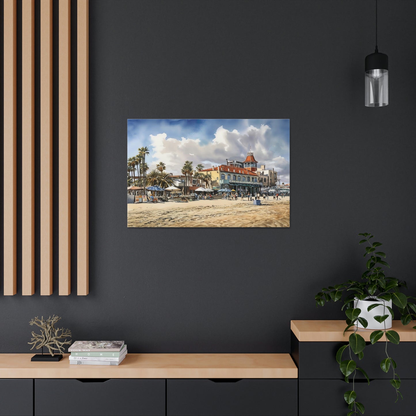 Dark Slate Gray Venice Vibes: Bohemian Beachfront and Colorful Sunsets - Canvas Print