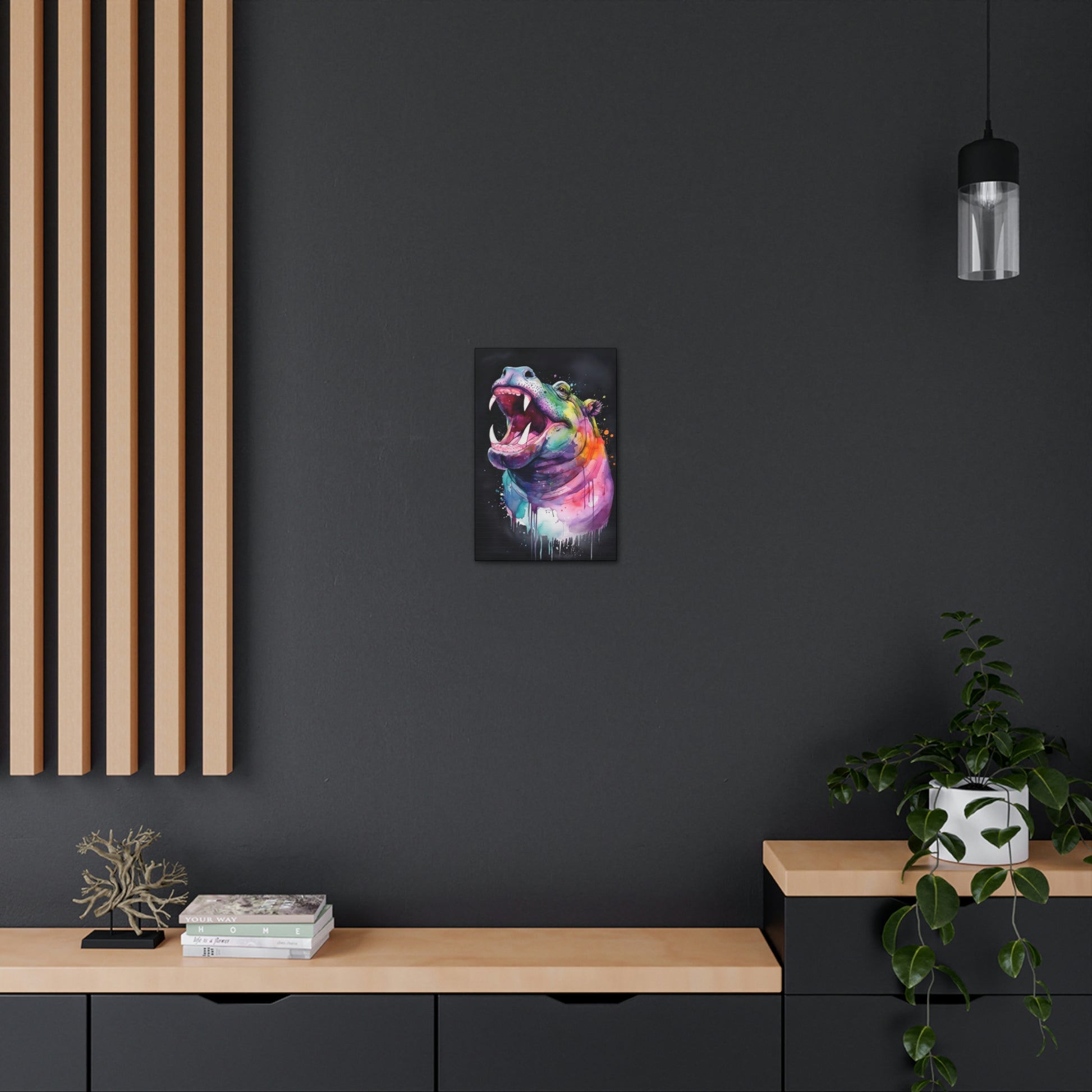 Dark Slate Gray Happy Hippo Canvas