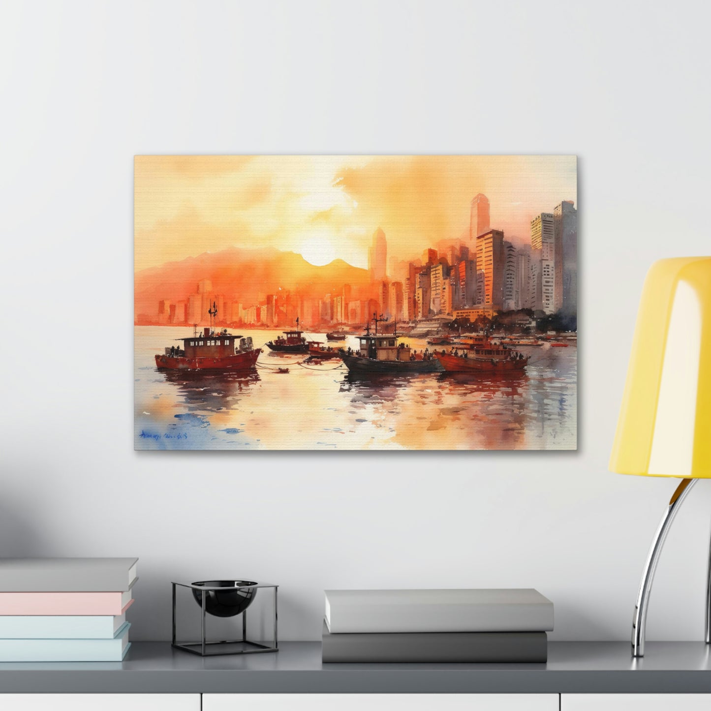 Light Gray Sunset Skyline Canvas