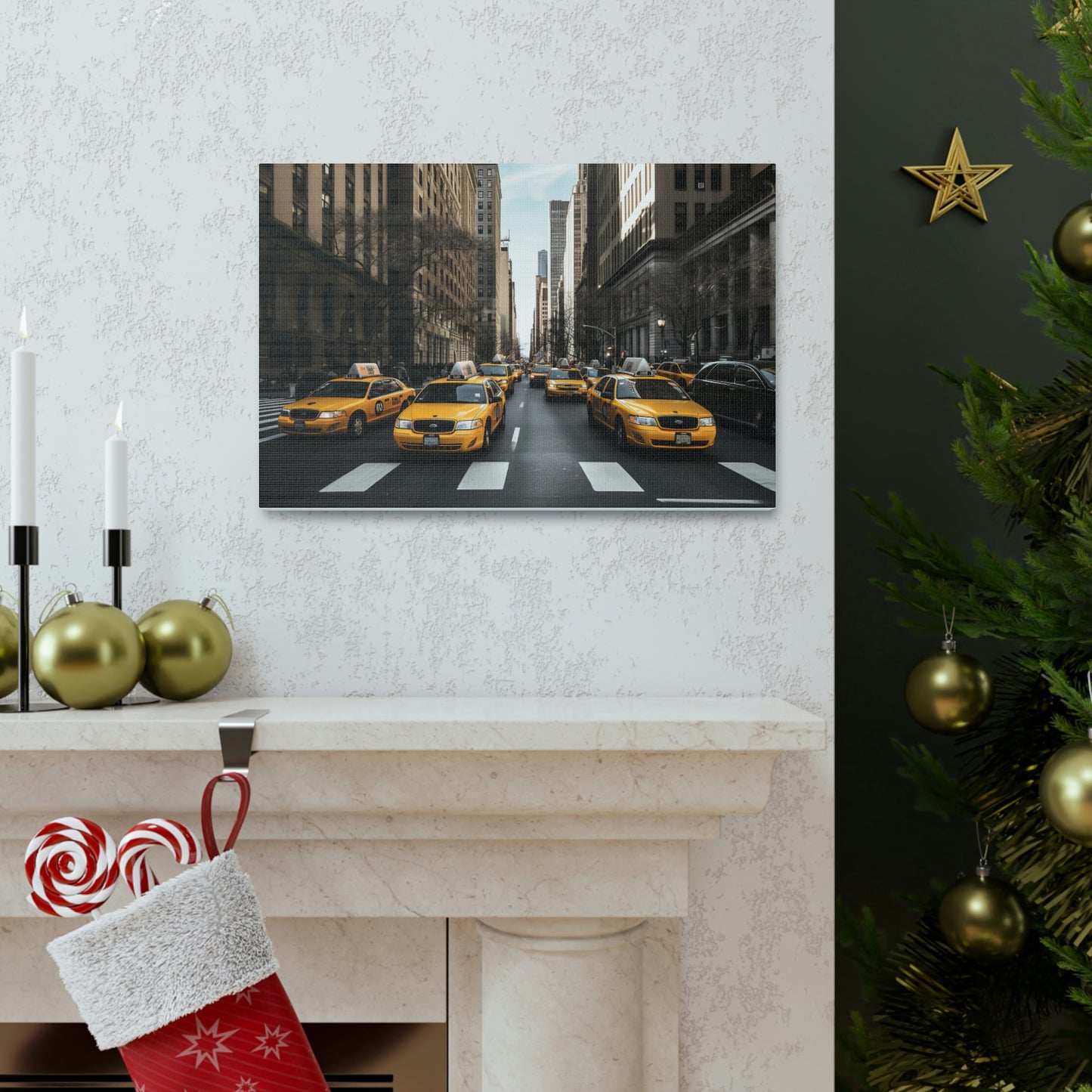 Gray Yellow Symphony: Vibrant New York Cityscapes and Iconic Cabs - Canvas Print