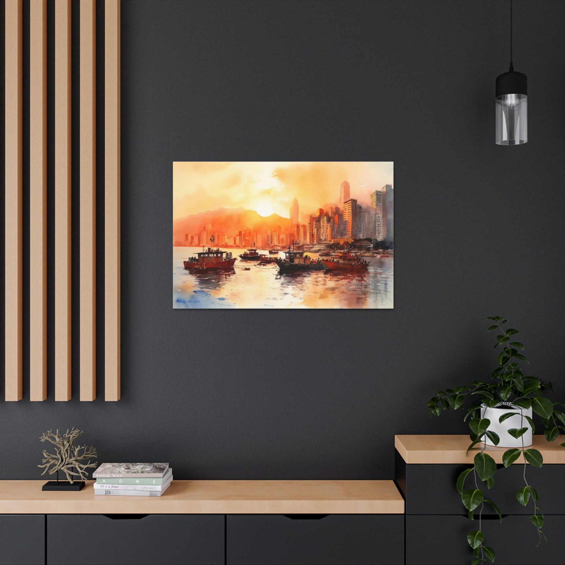 Dark Slate Gray Sunset Skyline Canvas