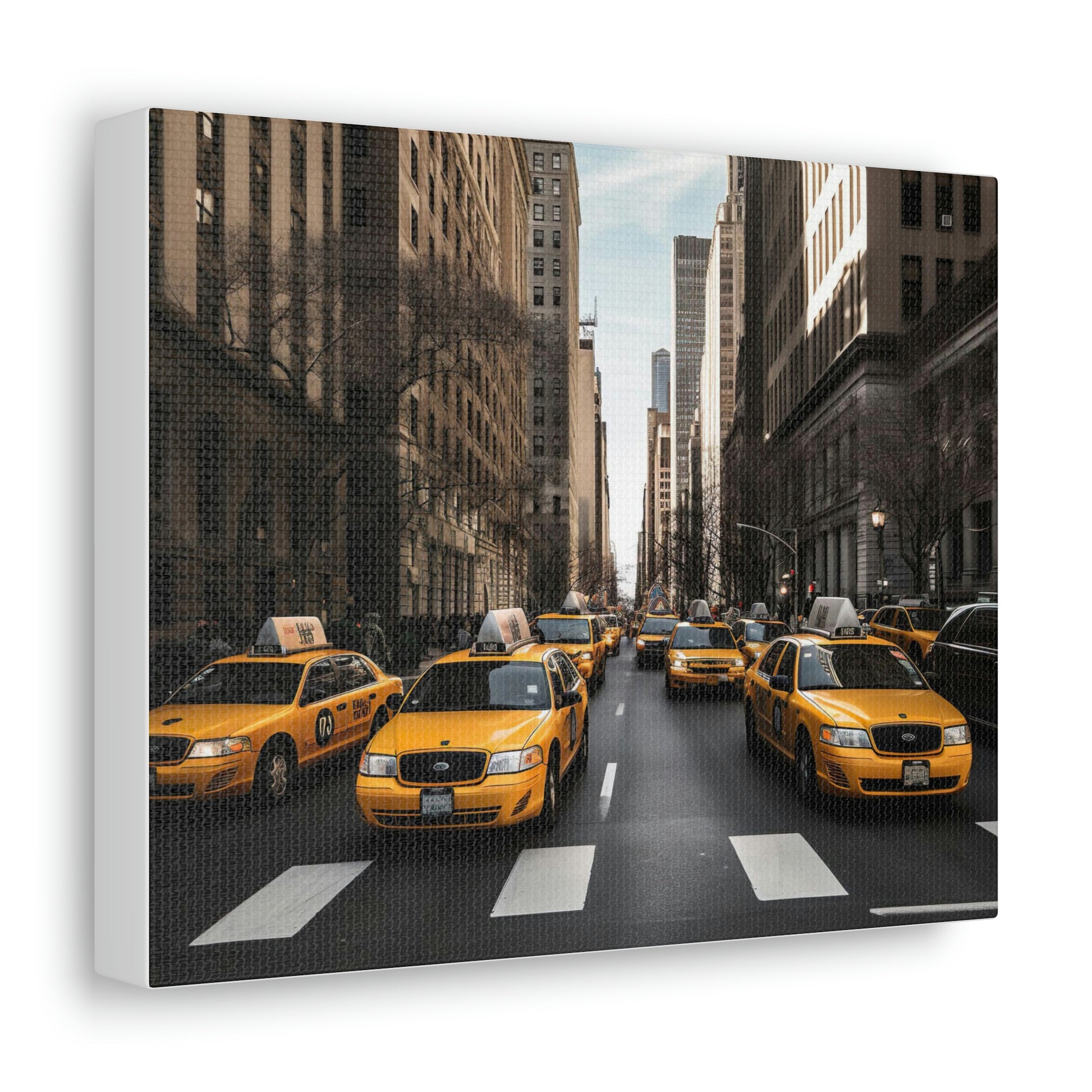 Dark Slate Gray Yellow Symphony: Vibrant New York Cityscapes and Iconic Cabs - Canvas Print