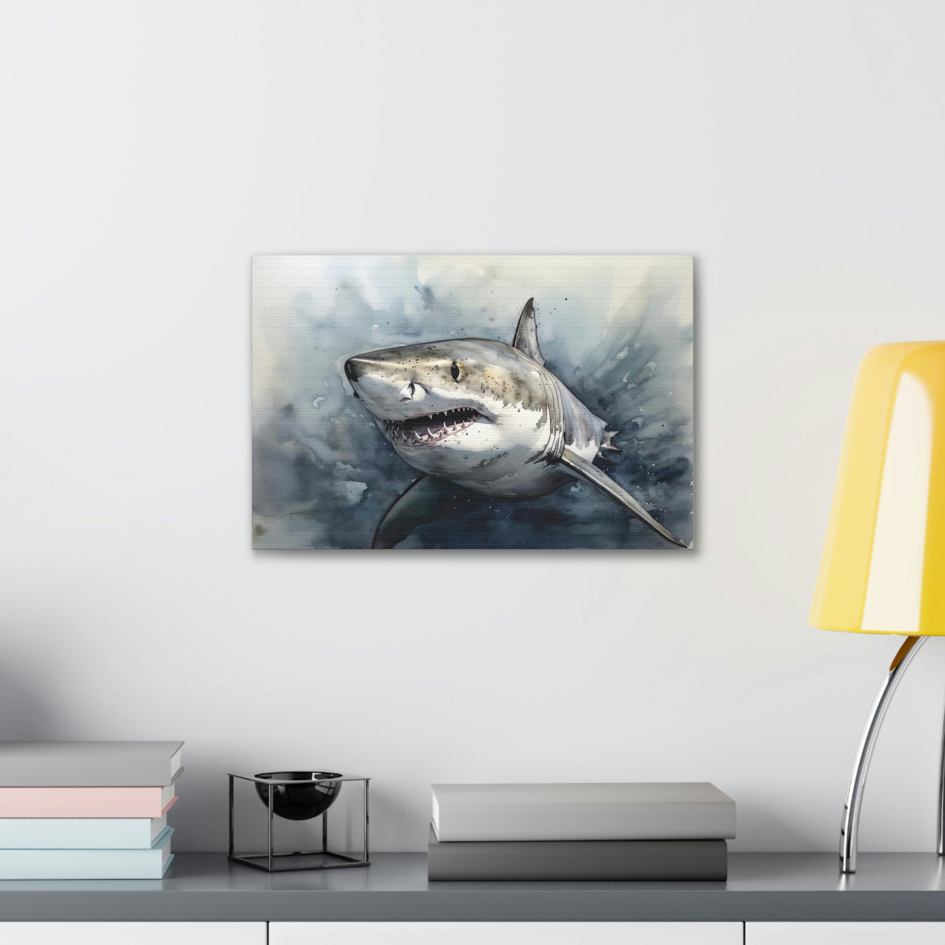 Light Gray Predator of the Deep: Great White Shark Canvas Print for Ocean Enthusiasts