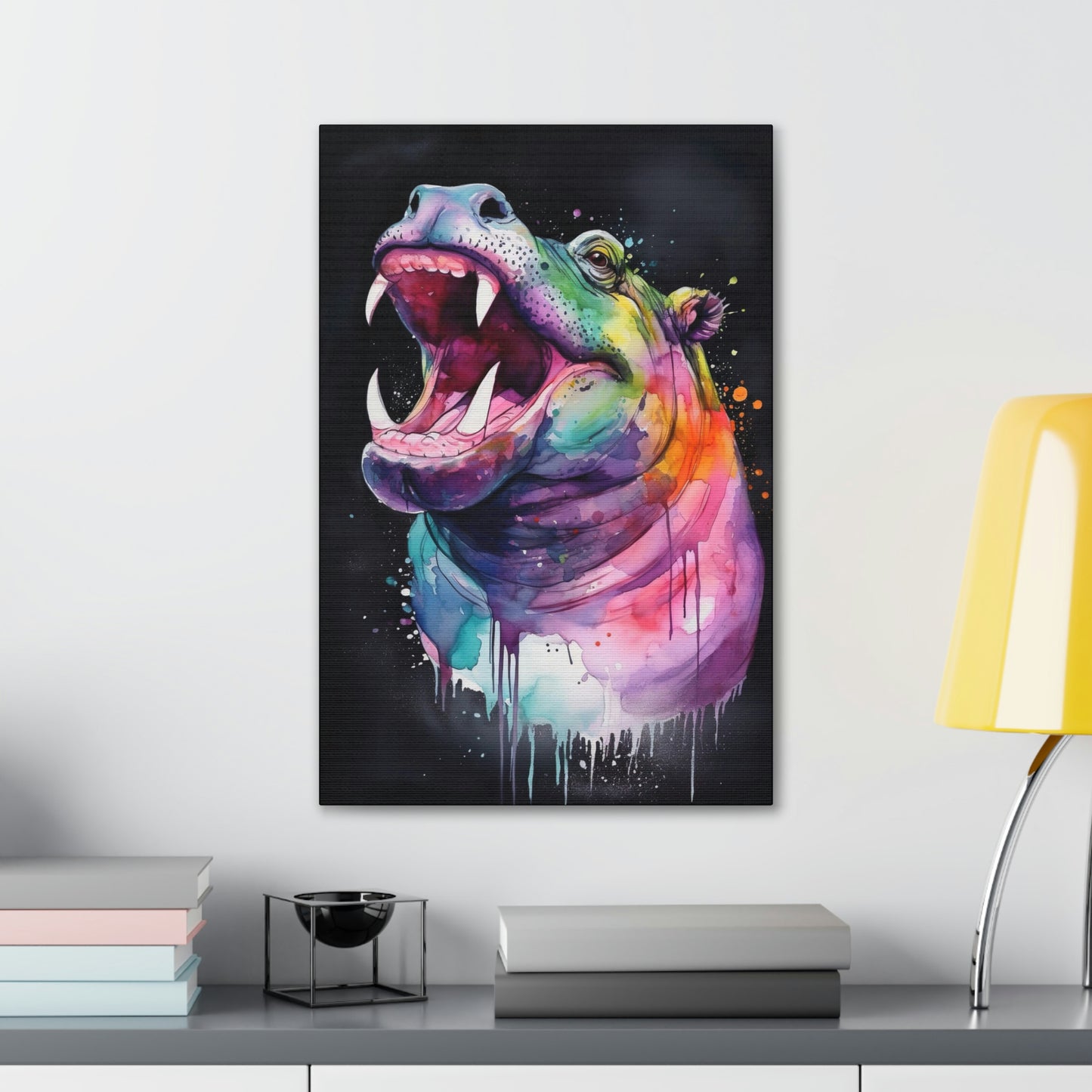 Dark Slate Gray Happy Hippo Canvas