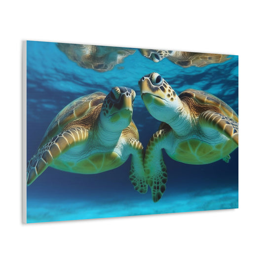 Dark Slate Gray Turquoise Turtles: Majestic Marine Life and Vibrant Coral Reefs - Canvas Print