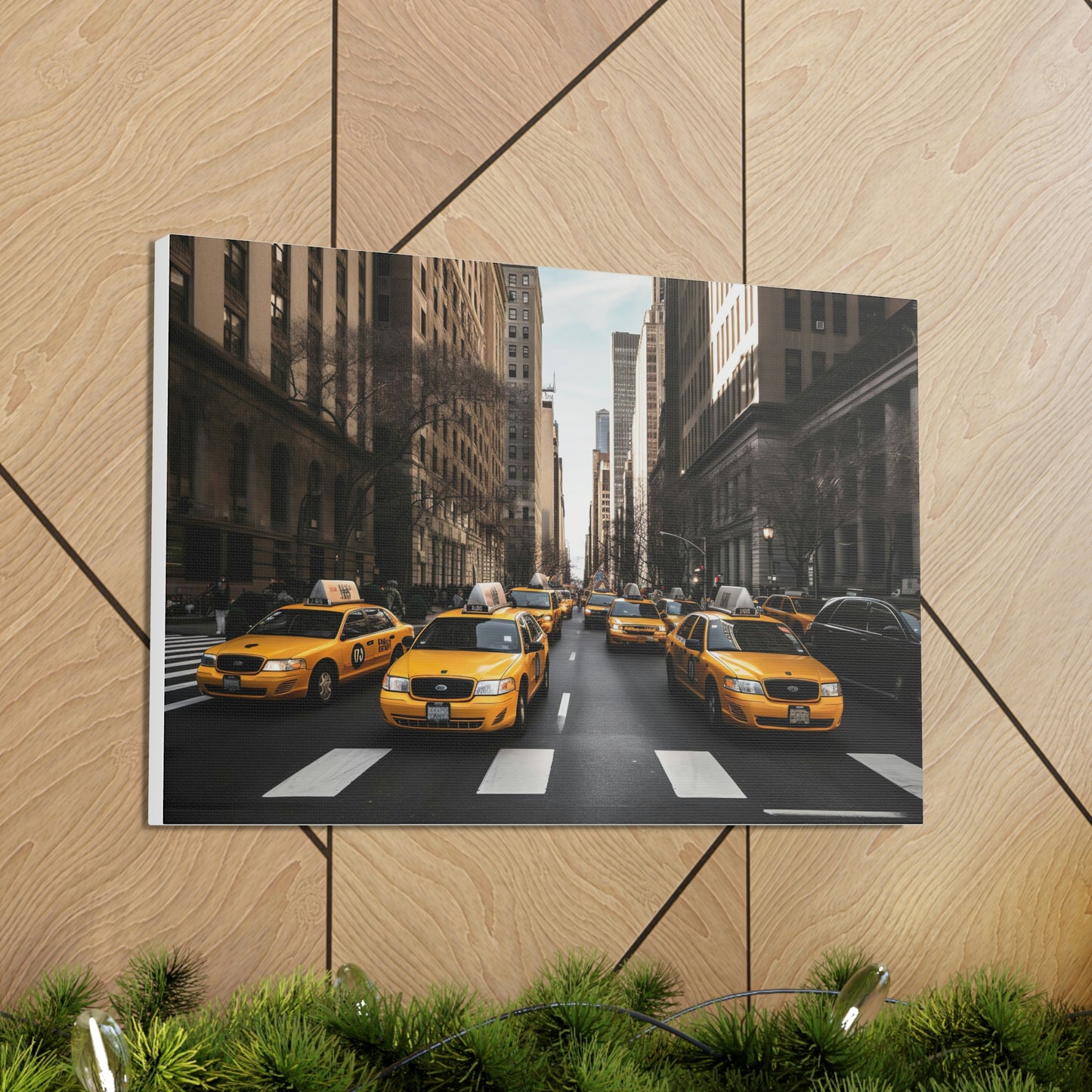 Rosy Brown Yellow Symphony: Vibrant New York Cityscapes and Iconic Cabs - Canvas Print