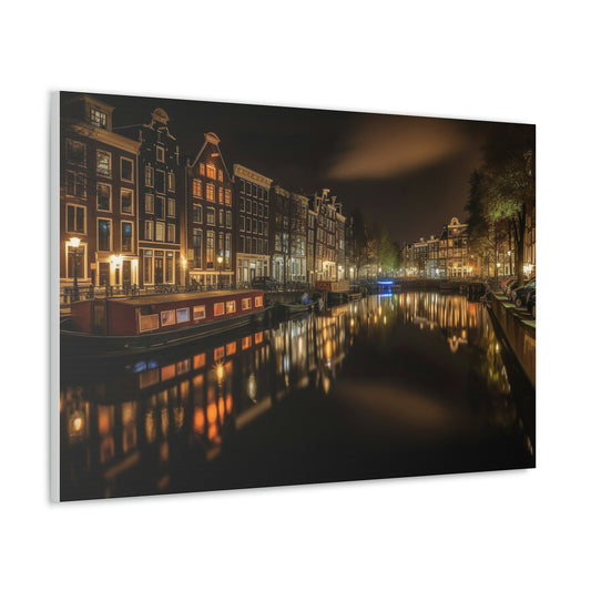 Dark Slate Gray Amsterdam Nightscape Canvas