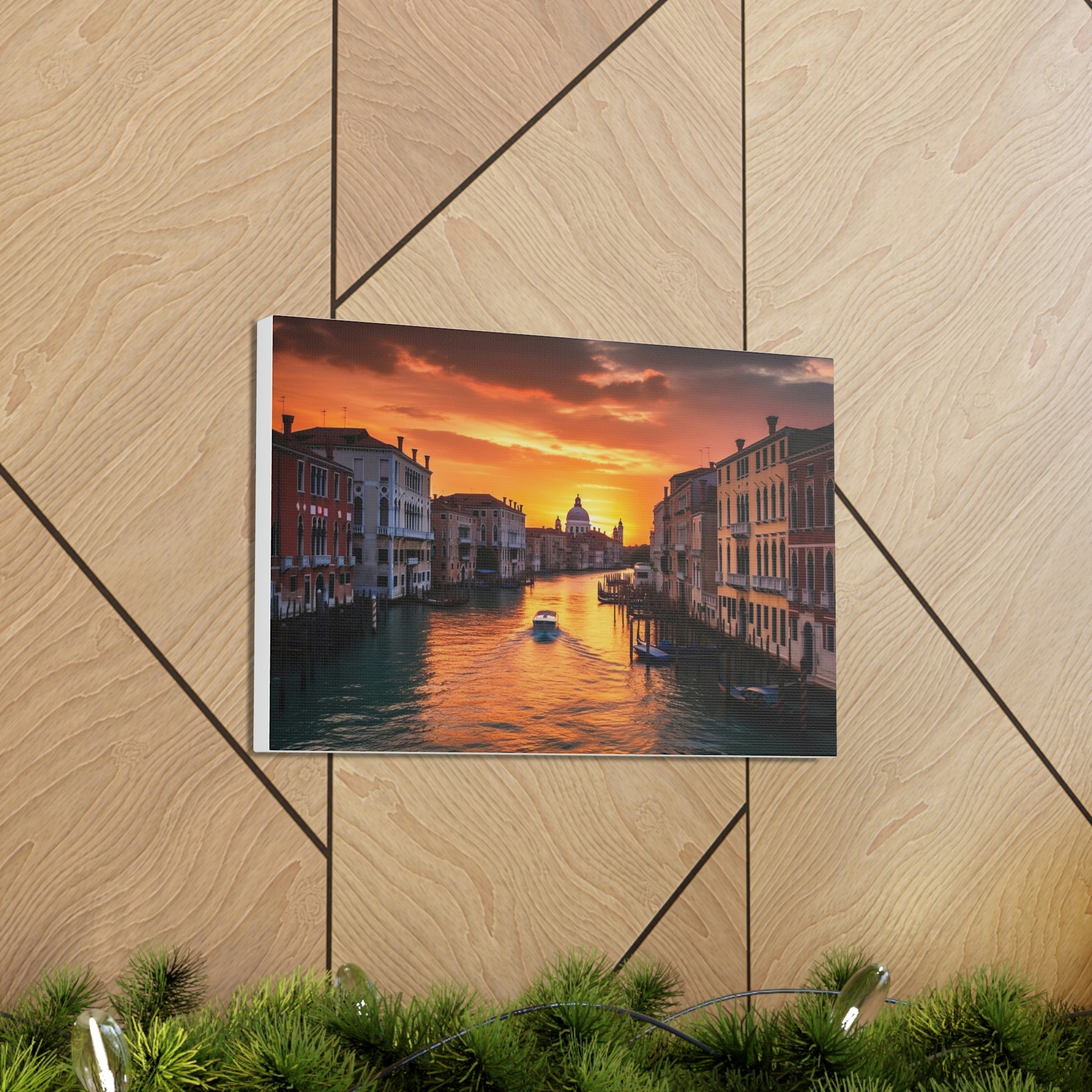 Tan Venice Sunset Serenade: Romantic Canals and Timeless Charm - Canvas Print