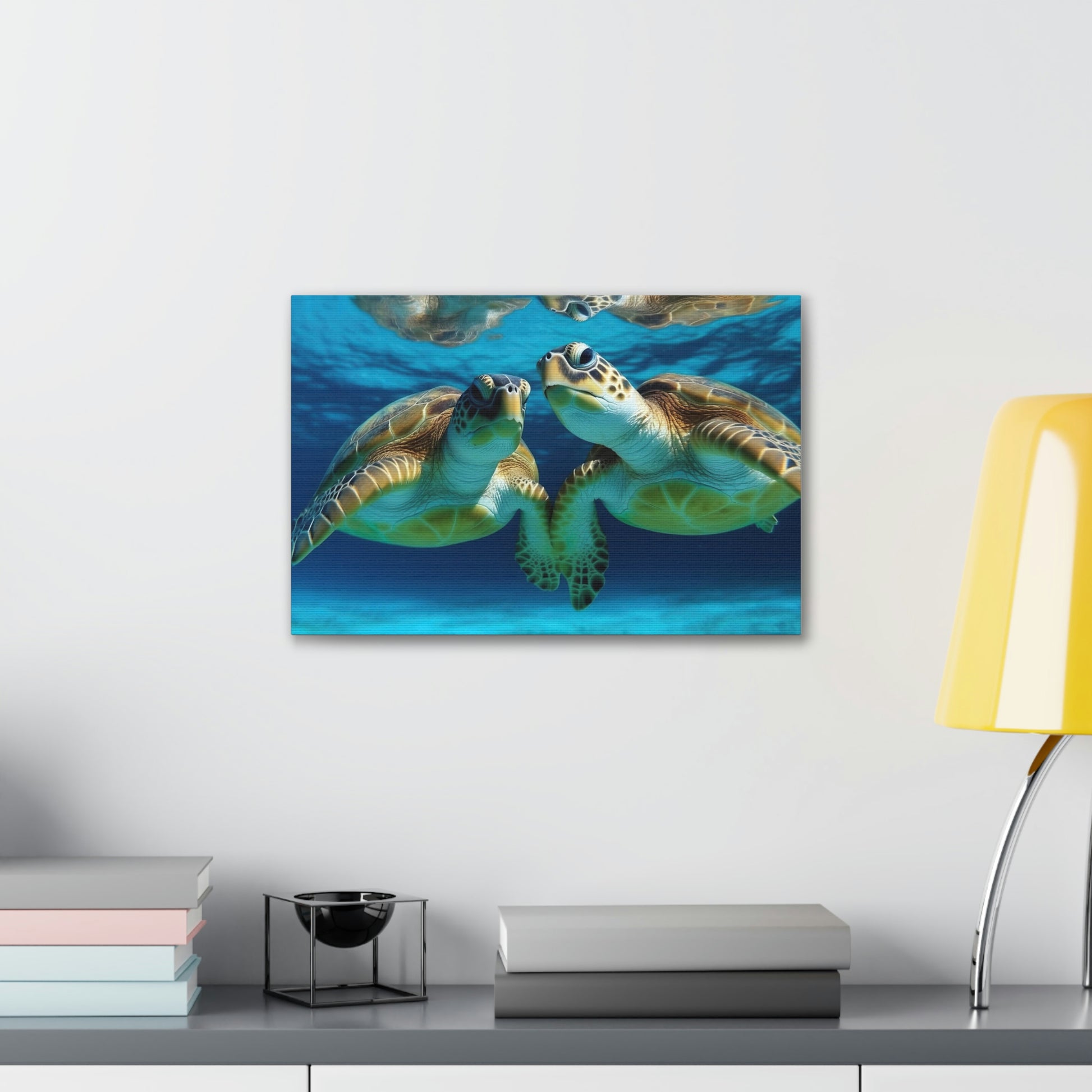 Dark Slate Gray Turquoise Turtles: Majestic Marine Life and Vibrant Coral Reefs - Canvas Print