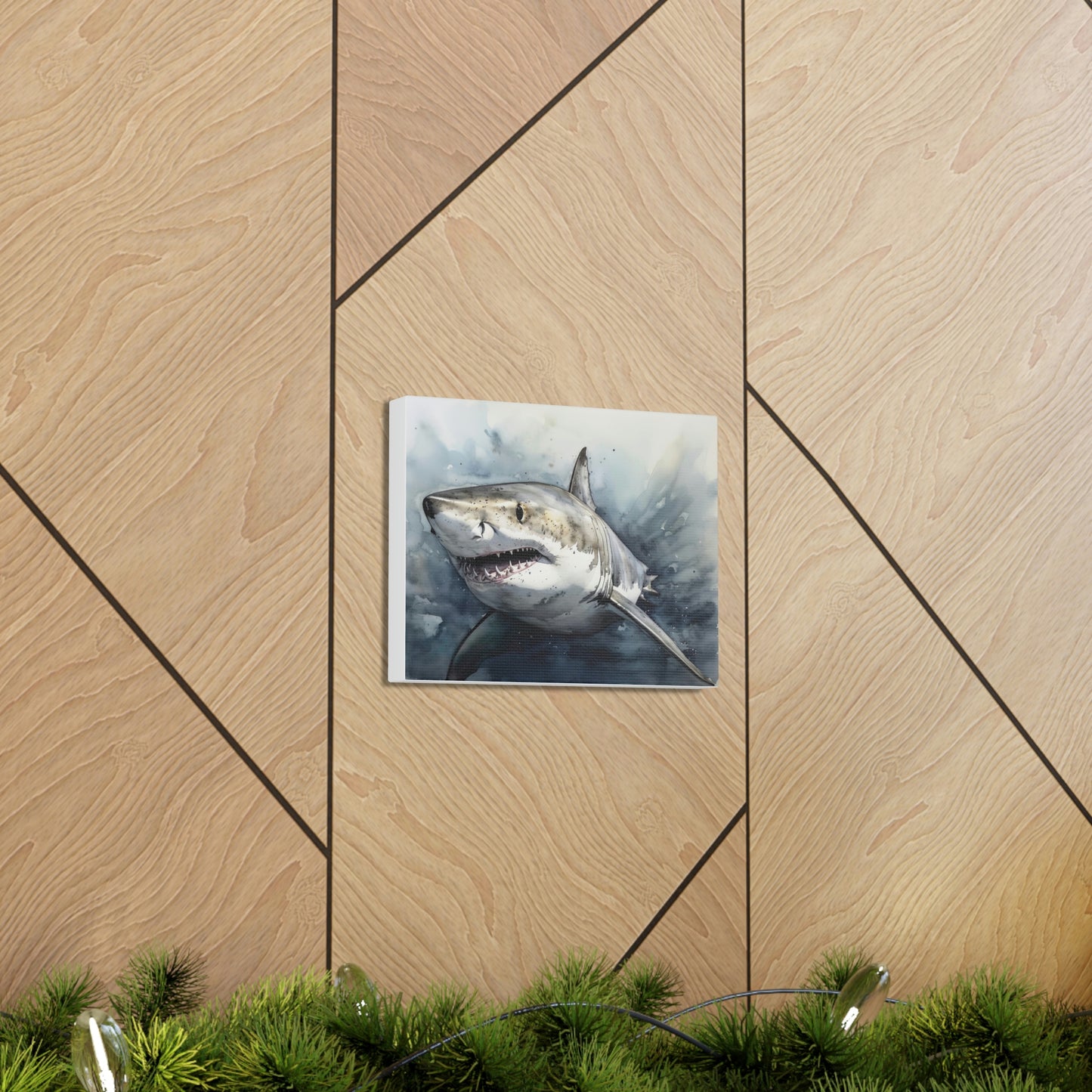 Tan Predator of the Deep: Great White Shark Canvas Print for Ocean Enthusiasts