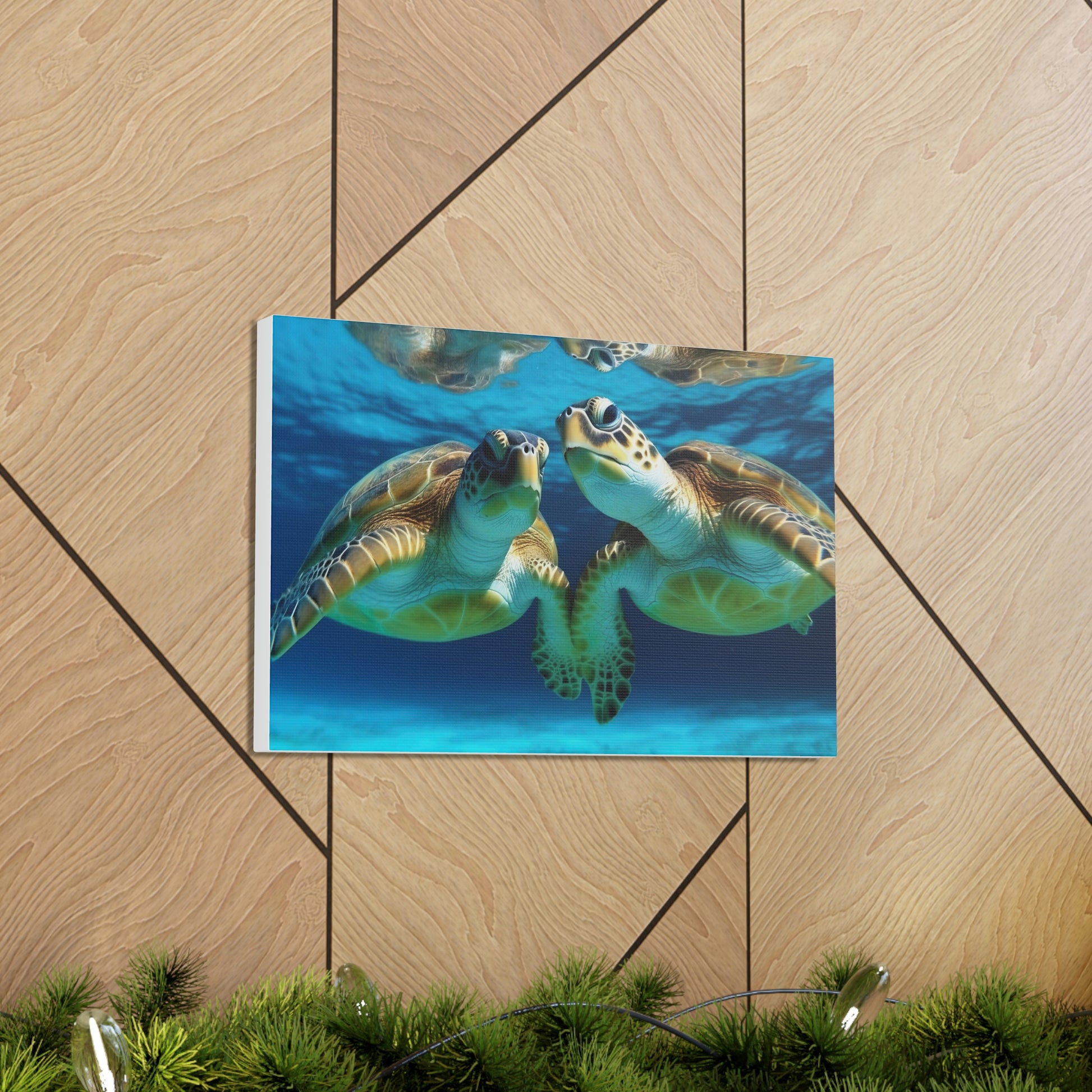 Tan Turquoise Turtles: Majestic Marine Life and Vibrant Coral Reefs - Canvas Print