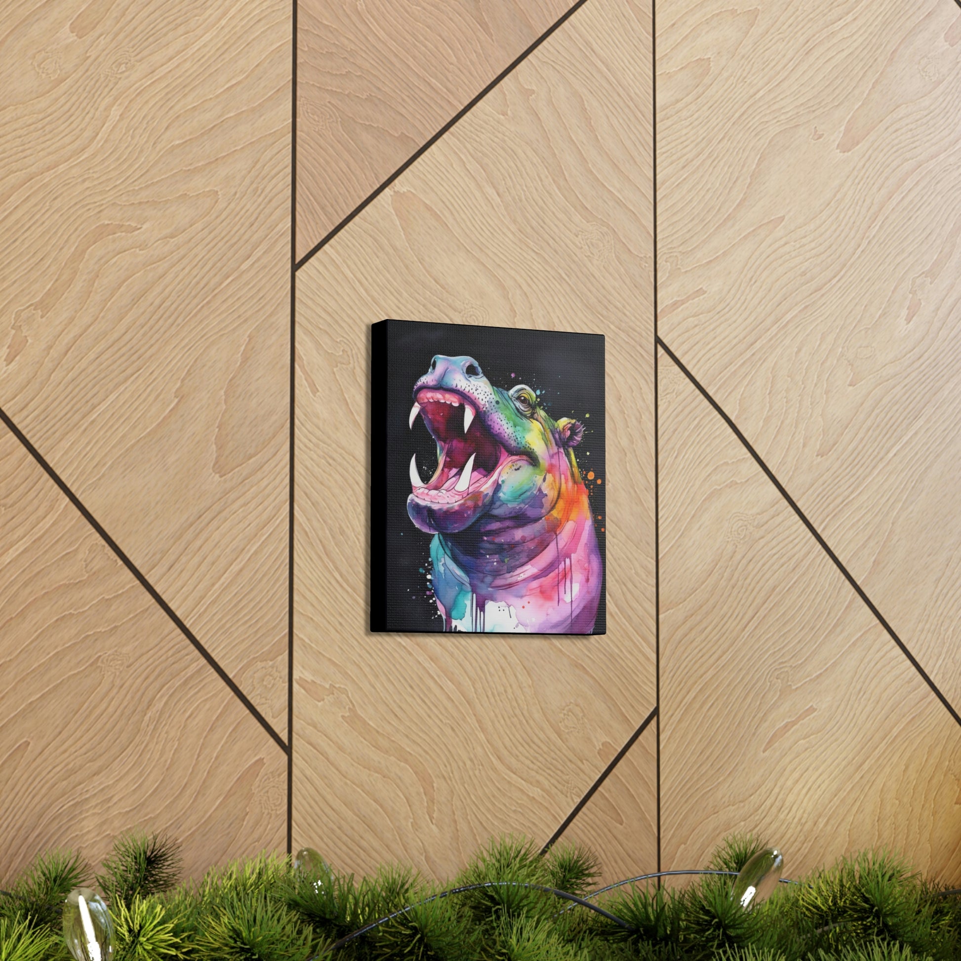 Tan Happy Hippo Canvas