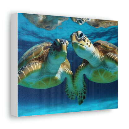 Dark Slate Gray Turquoise Turtles: Majestic Marine Life and Vibrant Coral Reefs - Canvas Print