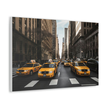 Dark Slate Gray Yellow Symphony: Vibrant New York Cityscapes and Iconic Cabs - Canvas Print