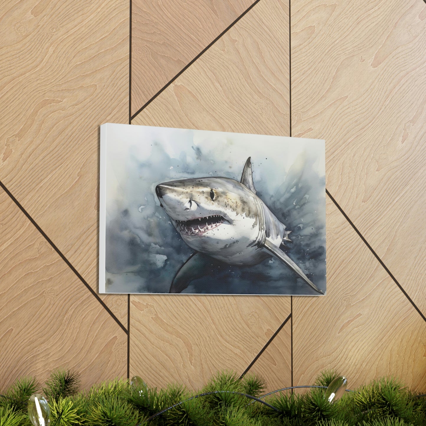Tan Predator of the Deep: Great White Shark Canvas Print for Ocean Enthusiasts