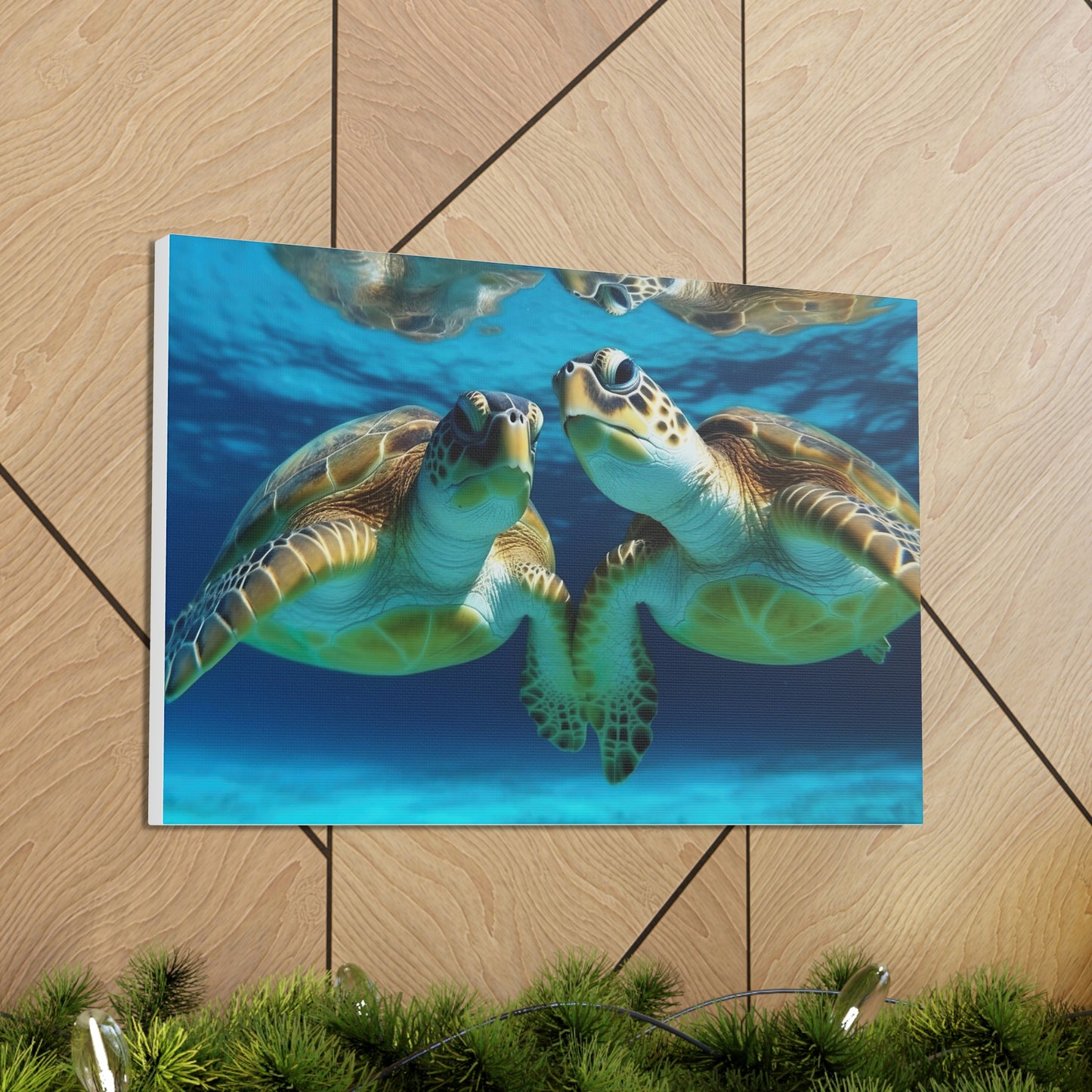 Tan Turquoise Turtles: Majestic Marine Life and Vibrant Coral Reefs - Canvas Print