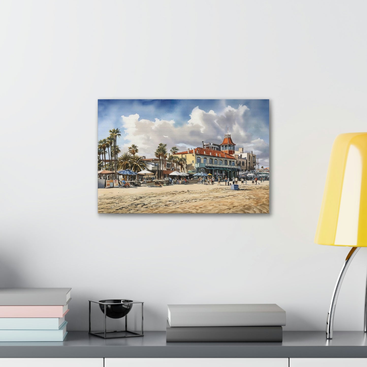 Light Gray Venice Vibes: Bohemian Beachfront and Colorful Sunsets - Canvas Print