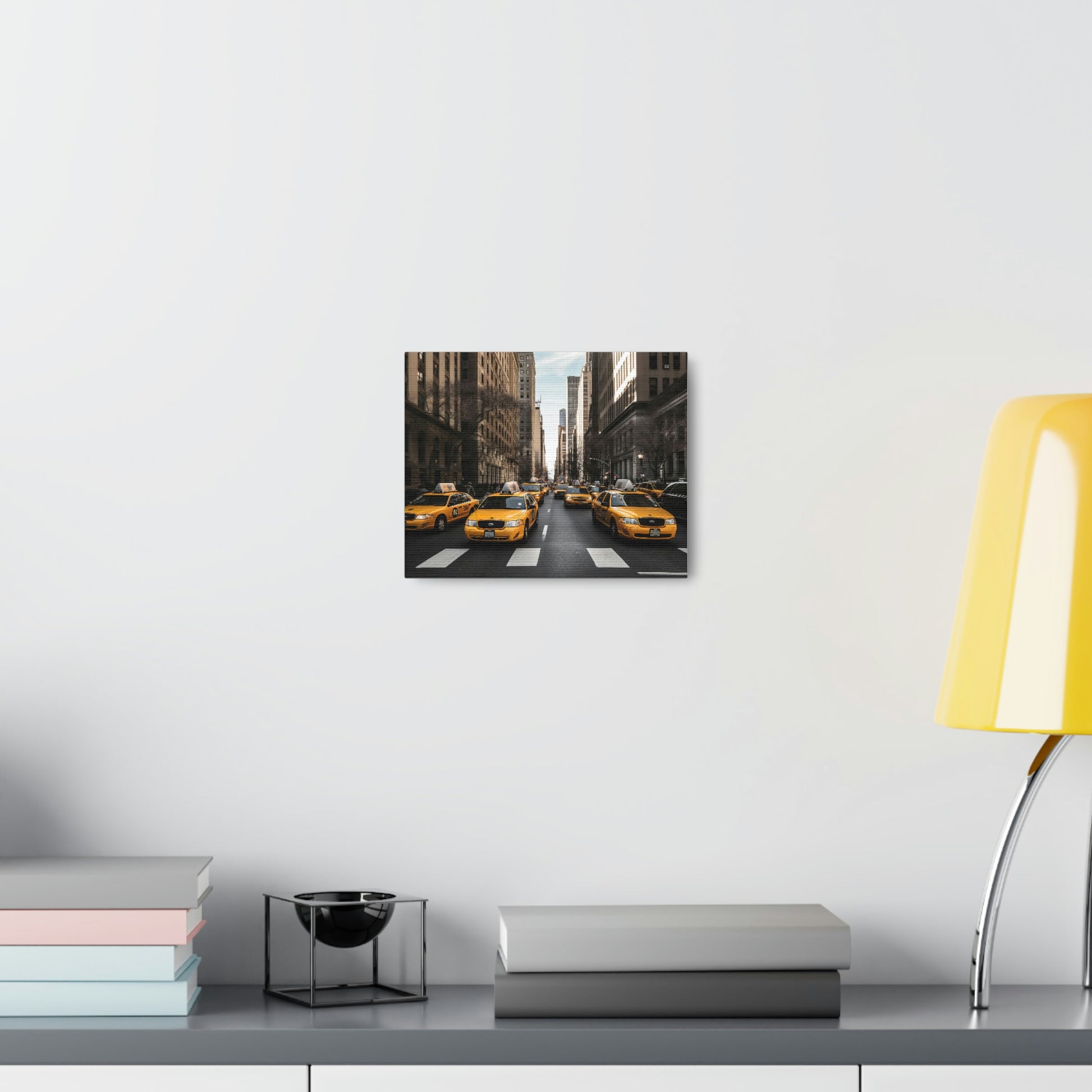 Light Gray Yellow Symphony: Vibrant New York Cityscapes and Iconic Cabs - Canvas Print