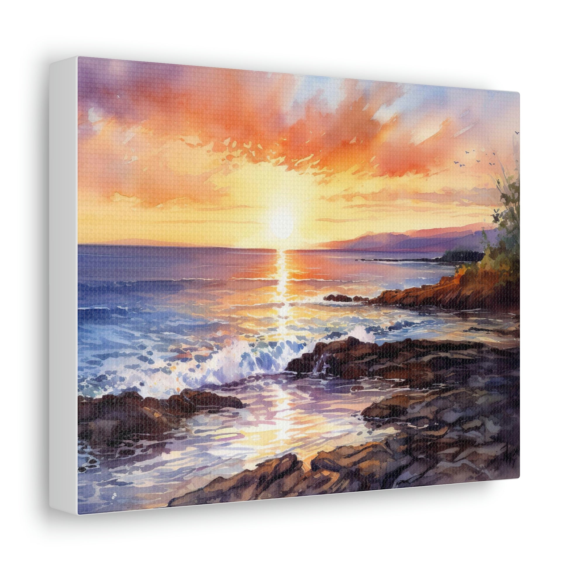 Tan Tropical Sunset Serenity: Golden Sands and Vibrant Skies - Canvas Print