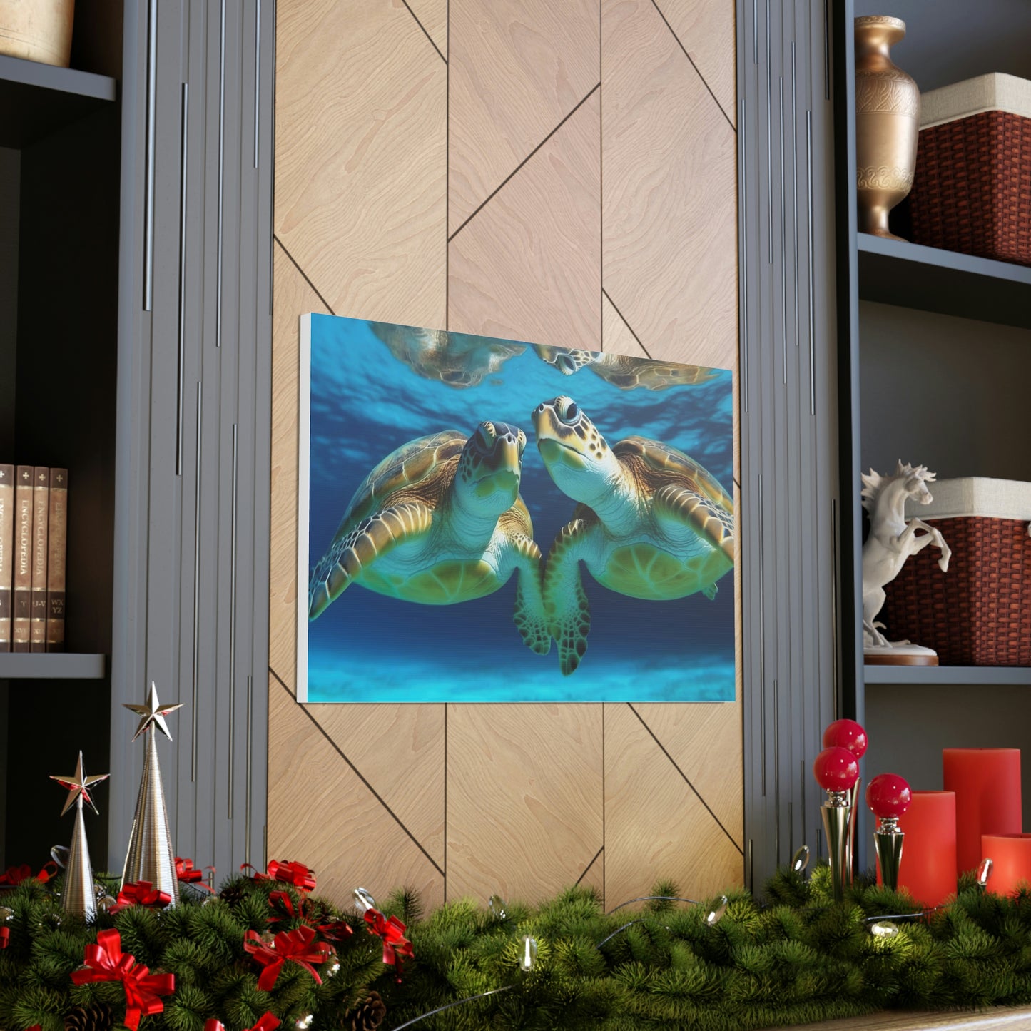 Dark Slate Gray Turquoise Turtles: Majestic Marine Life and Vibrant Coral Reefs - Canvas Print