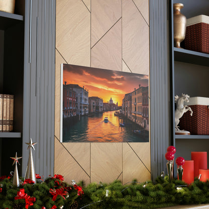 Dark Slate Gray Venice Sunset Serenade: Romantic Canals and Timeless Charm - Canvas Print