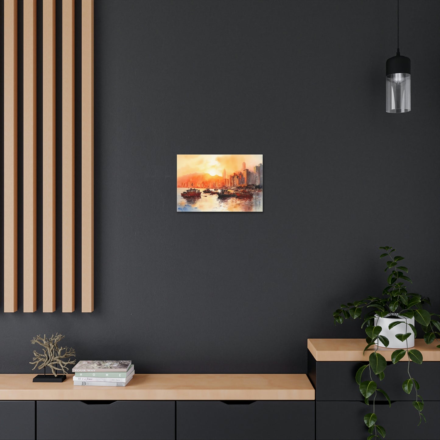 Dark Slate Gray Sunset Skyline Canvas