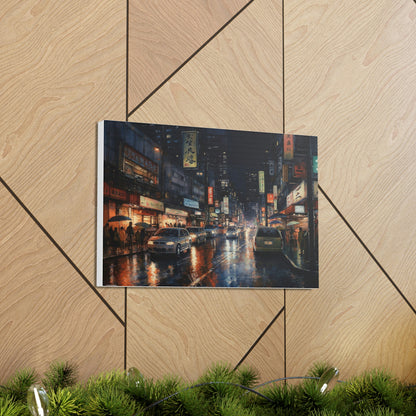 Tan Tokyo Twilight: Electric Nights and Vibrant Cityscapes - Canvas Print