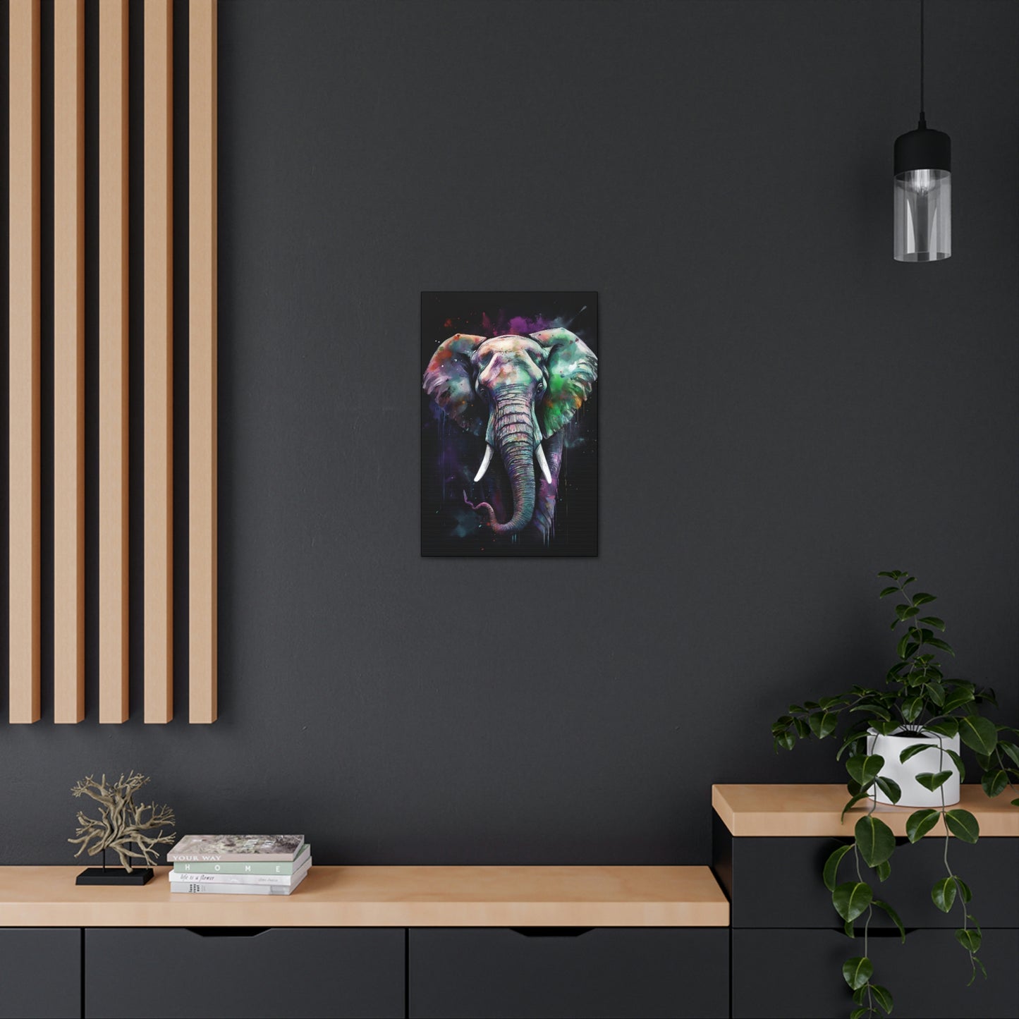 Dark Slate Gray Striking Elephant Canvas