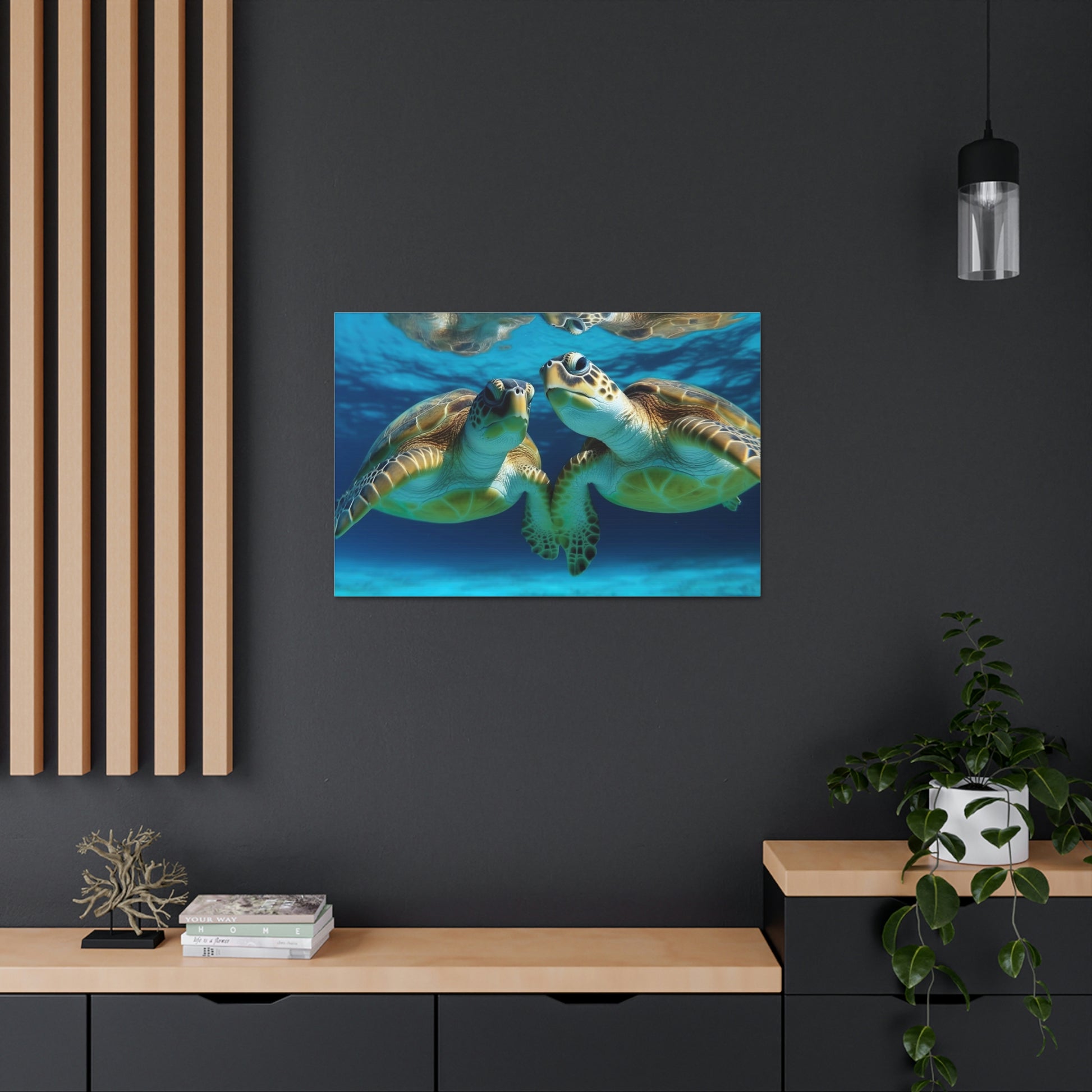 Dark Slate Gray Turquoise Turtles: Majestic Marine Life and Vibrant Coral Reefs - Canvas Print