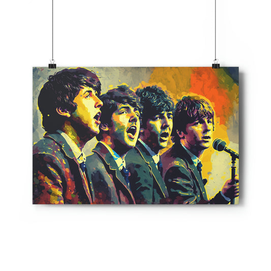 Light Goldenrod The Beatles Singing Classic Wall Art Poster