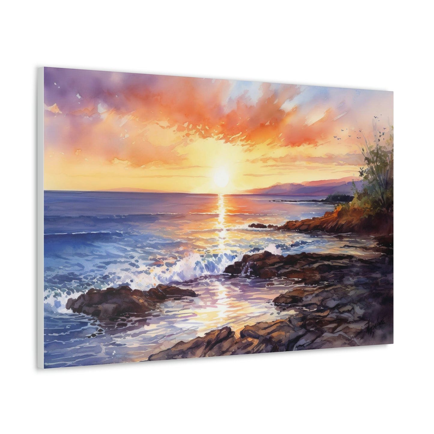 Rosy Brown Tropical Sunset Serenity: Golden Sands and Vibrant Skies - Canvas Print