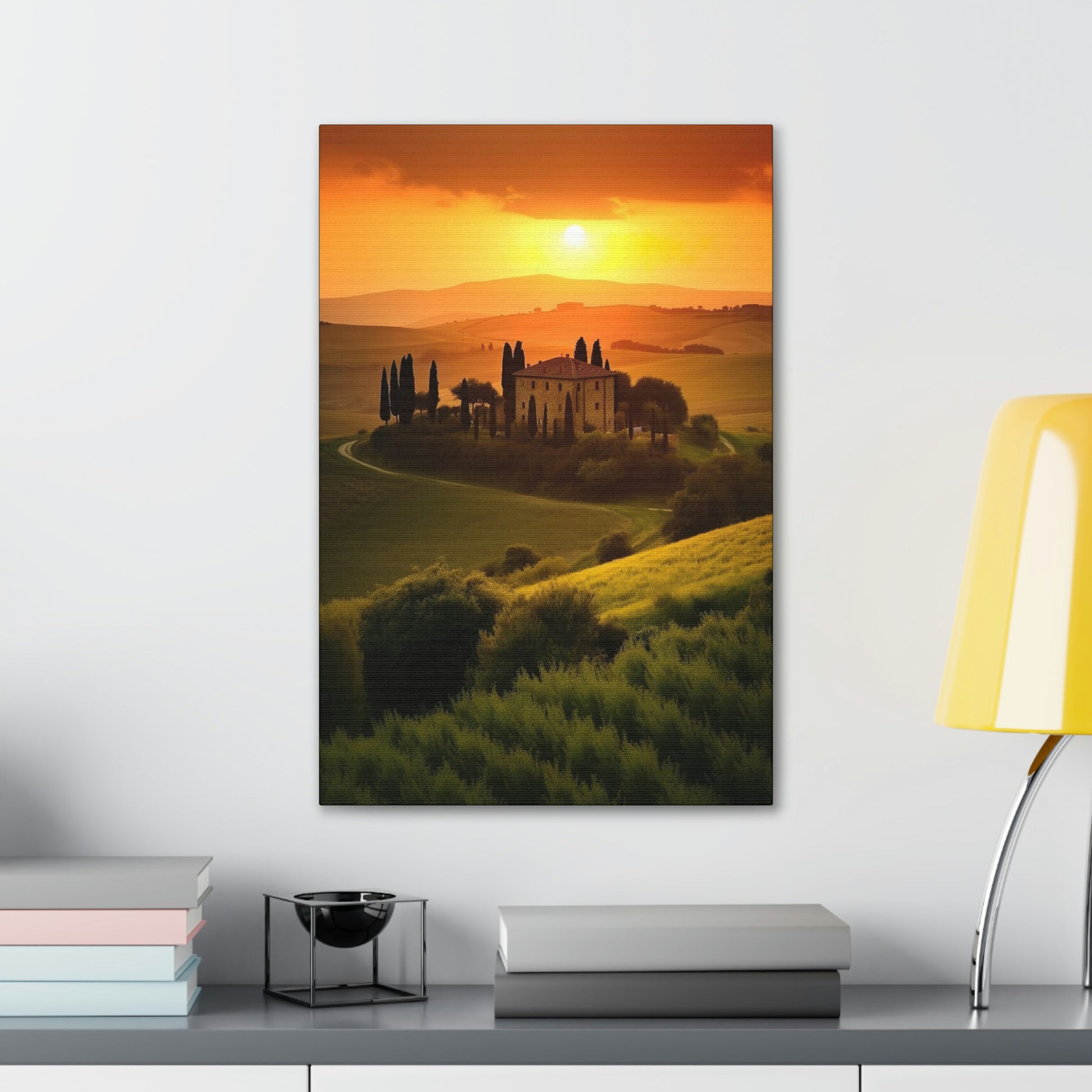 Dark Slate Gray Tuscan Sunset: Canvas Print for Landscape Lovers