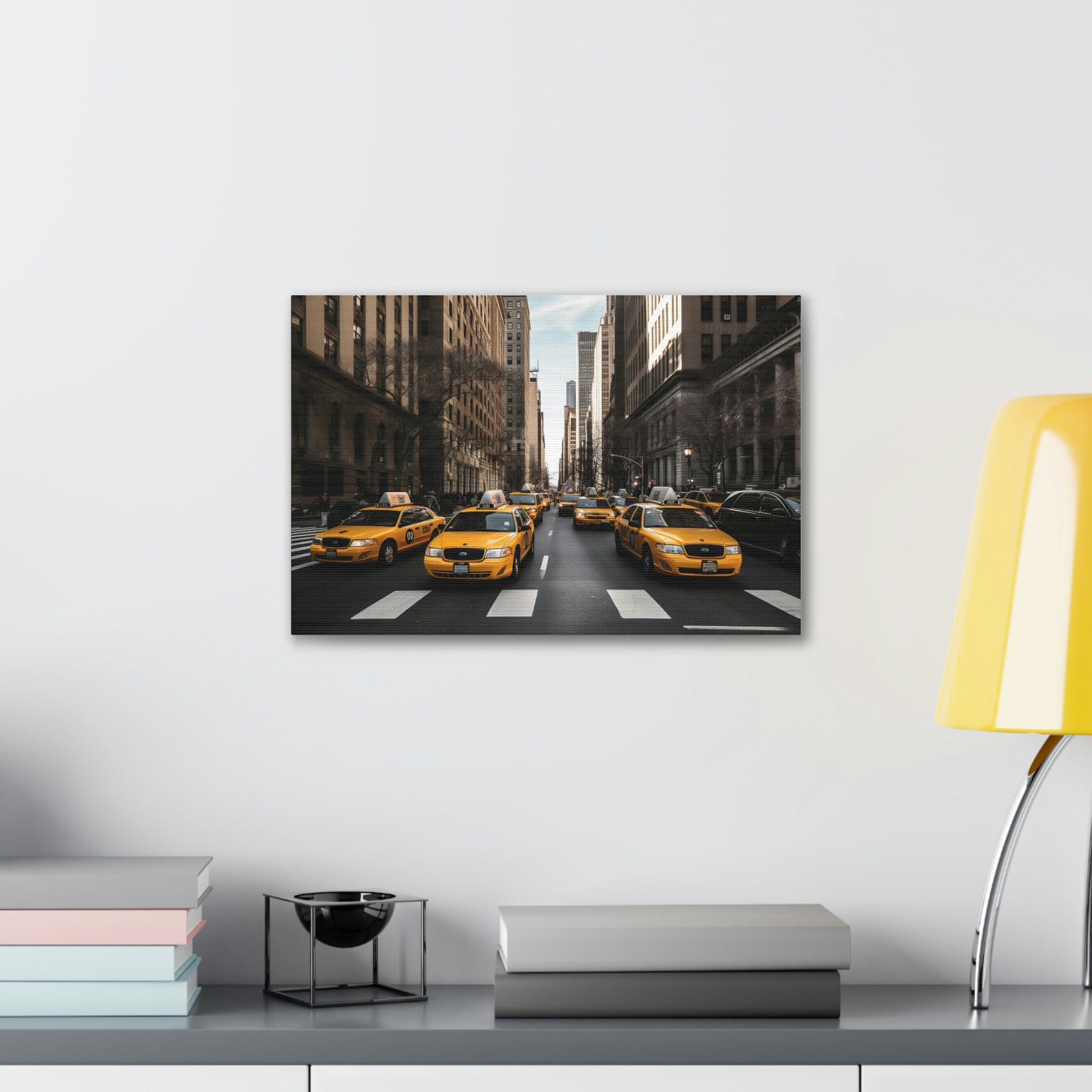 Light Gray Yellow Symphony: Vibrant New York Cityscapes and Iconic Cabs - Canvas Print