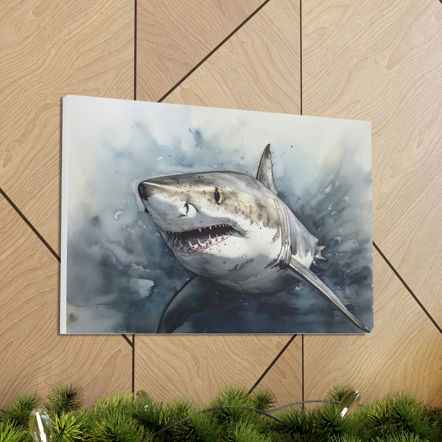 Rosy Brown Predator of the Deep: Great White Shark Canvas Print for Ocean Enthusiasts