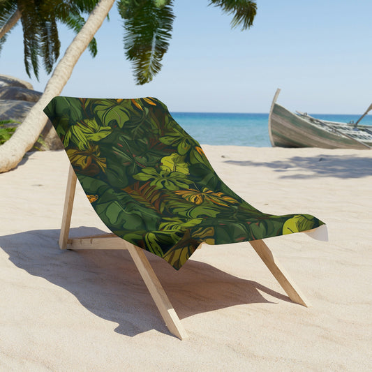 Light Gray Tropical Escape: Jungle Themed Beach Towel
